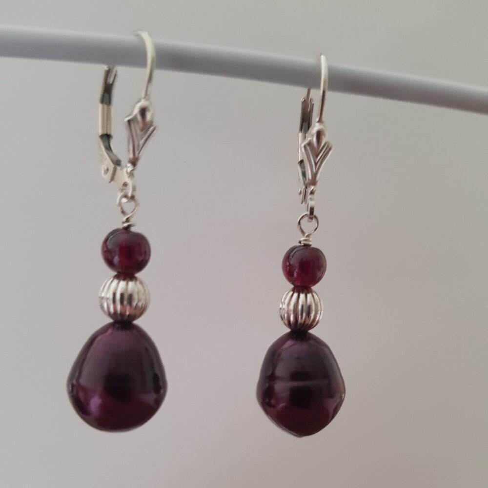 Sterling silver fresh water pearls & glass beads earrings